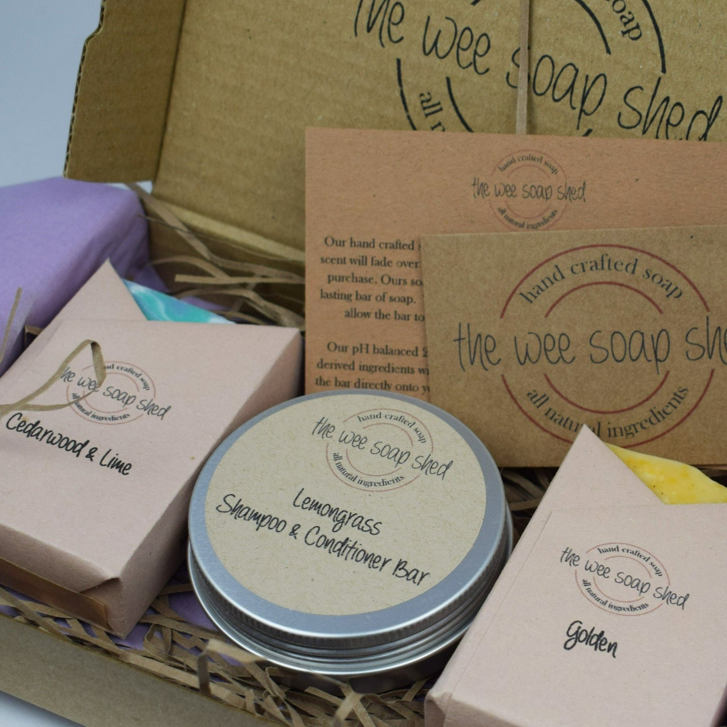 Gift Set with two bars of handmade natural soap and one handmade shampoo and conditioner bar.